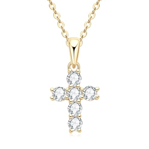 14K Gold Over S925 Silver Vintage Cross Necklace for Women, 0.6ct VVS1 Round Cut D-color Diamond, Ideal Present for Your Loved One(Chain Length: 15.75+1.97 