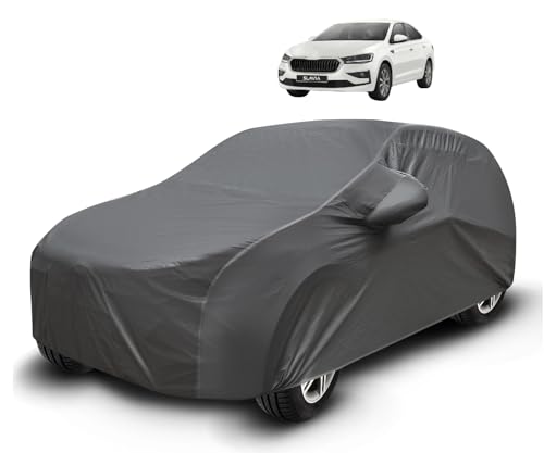 Image of Auto Hub Waterproof Car Cover Compatible with Slavia with Mirror Pockets, Soft Cotton Lining, Slavia Car Cover Waterproof, Grey
