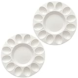 echomerx 10' White Ceramic Deviled Egg Serving Platters - 2 Round Ceramic Dishes, Trays Holds 12 Eggs ea. - Ideal for Easter Christmas Entertaining - 2-Pack
