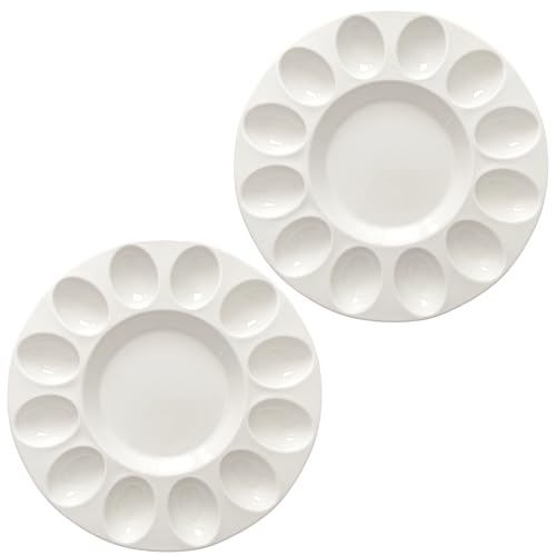 echomerx 10" White Ceramic Deviled Egg Serving Platters - 2
