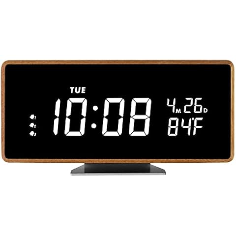 Wood Digital Alarm Clock Wooden Desk Clocks with USB Ports Travel Alarm Small Bedside Table Snooze Alarm Clock with Temperature Minimalistic Room Decor Large Display for Bedroom Farmhouse Bathroom Cover