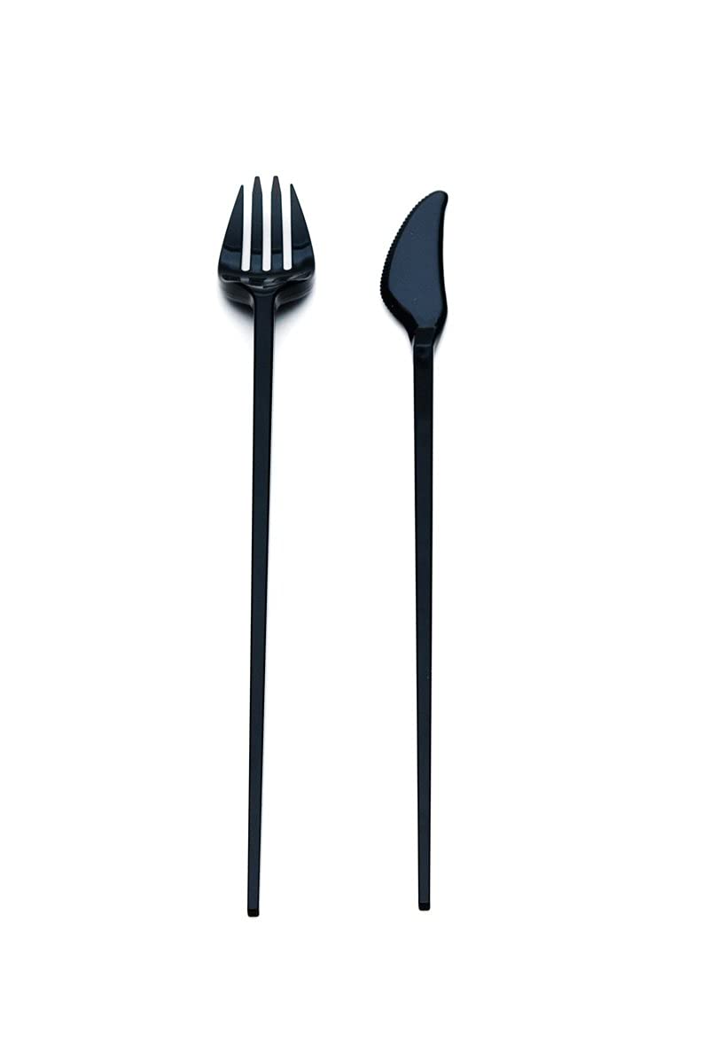 Needzo Black Reusable Utensil Set for Camping and Traveling, Durable Plastic All-in-One Fork, Knife, and Chopsticks, Multi Purpose Kitchen Supplies, 10 Inches