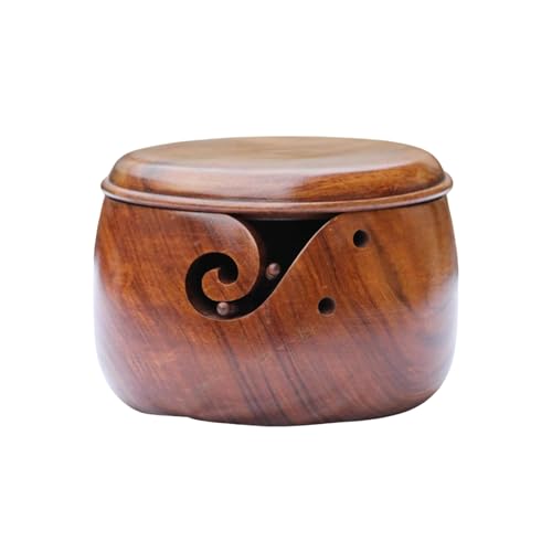 Image of HAGESTAD Wooden Yarn Bowl with Lid, Extra Large, 7 inchx4 inch, Handmade from Rosewood, Perfect for Crocheting or Knitting