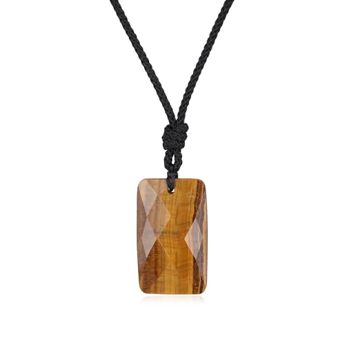 COAI Collier Œil de Tigre Homme, Pendentif Rectangulaire, Collier Cordon Homme