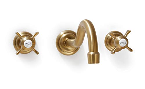 SITGES Antique Wall Faucet,Two Handle Bathroom Sink Wall Mount Faucet with Rough in Valve Included,Gold Brushed