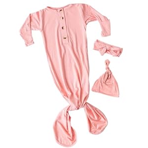 Stroller Society Newborn Knotted Baby Gown and Hat Set for Baby Boy or Baby Girl