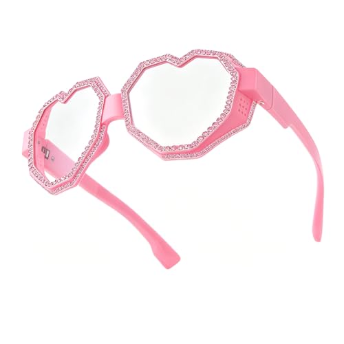 Image of laureles Fashion Rhinestone Heart Shaped Goggle Y2K Sunglasses Women One Piece Oversized Love Sun Glasses Men