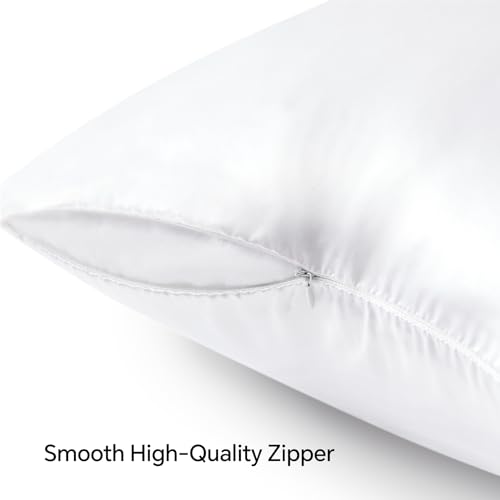 BEDELITE Satin Pillowcase with Zipper 4 Pack, White Pillow Cases King Size, Super Soft and Cooling Similar to Silk Pillow Cases, Gift for Women Men(20x40 Inches)