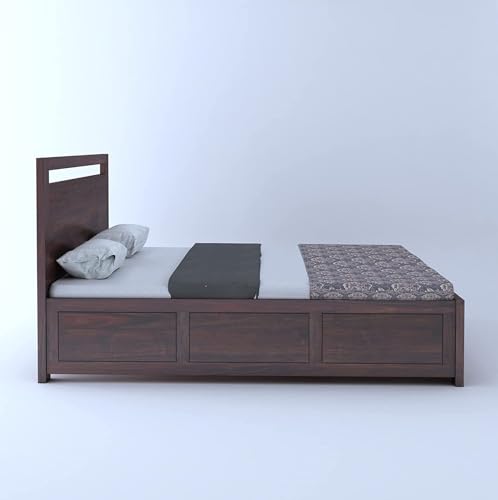 Image of FurnitureSolid Sheesham Wood Jaipur Queen Size Bed with Box Storage WoodenBed for Bedroom Solid Wood Queen Box Bed | Finish Color - Walnut, DIY