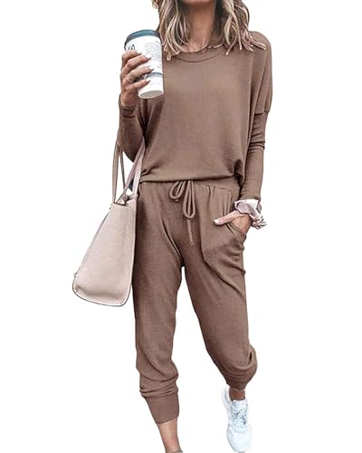 Vestidos, Sports VIOPY Conjunto de Dos Piezas para Mujer Manga Larga Conjuntos Casuales para Mujeres Set Deportivo Mujer Conjunto de Pants para Mujer Cuello Redondo, Cordón,...