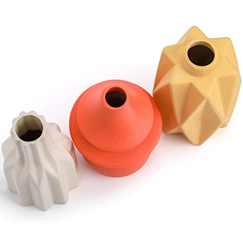 Elsjoy Set Of 3 Ceramic Vase, Decorative Stoneware Flower Vase Modern Geometric Vase, Small Terracotta Bud Vase For Home Decor, Living Room, Table Centerpieces #TOP4