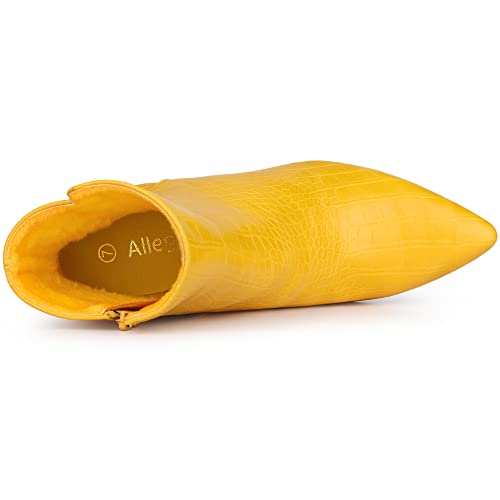 Allegra K Allegra K Women's Printed Pointed Toe Chunky Heels Yellow Ankle Boots 11 M US