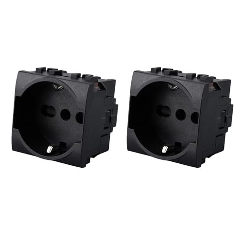 LEDLUX 2 Stück Schuko-Steckdose 2P+T 16A Farbe schwarz kompatibel Bticino Living