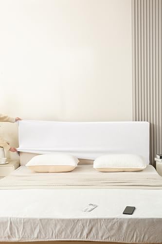 Image of HOMETHREADS Stretchable Lycra /Velvet Headboard Cover | Soft, Dust-Proof & Wrinkle-Resistant Bed Back Protector | Fits Leather, Wooden & Fabric Bedsides | for 6ft to 6.5ft Beds | (White, 172x65cm)