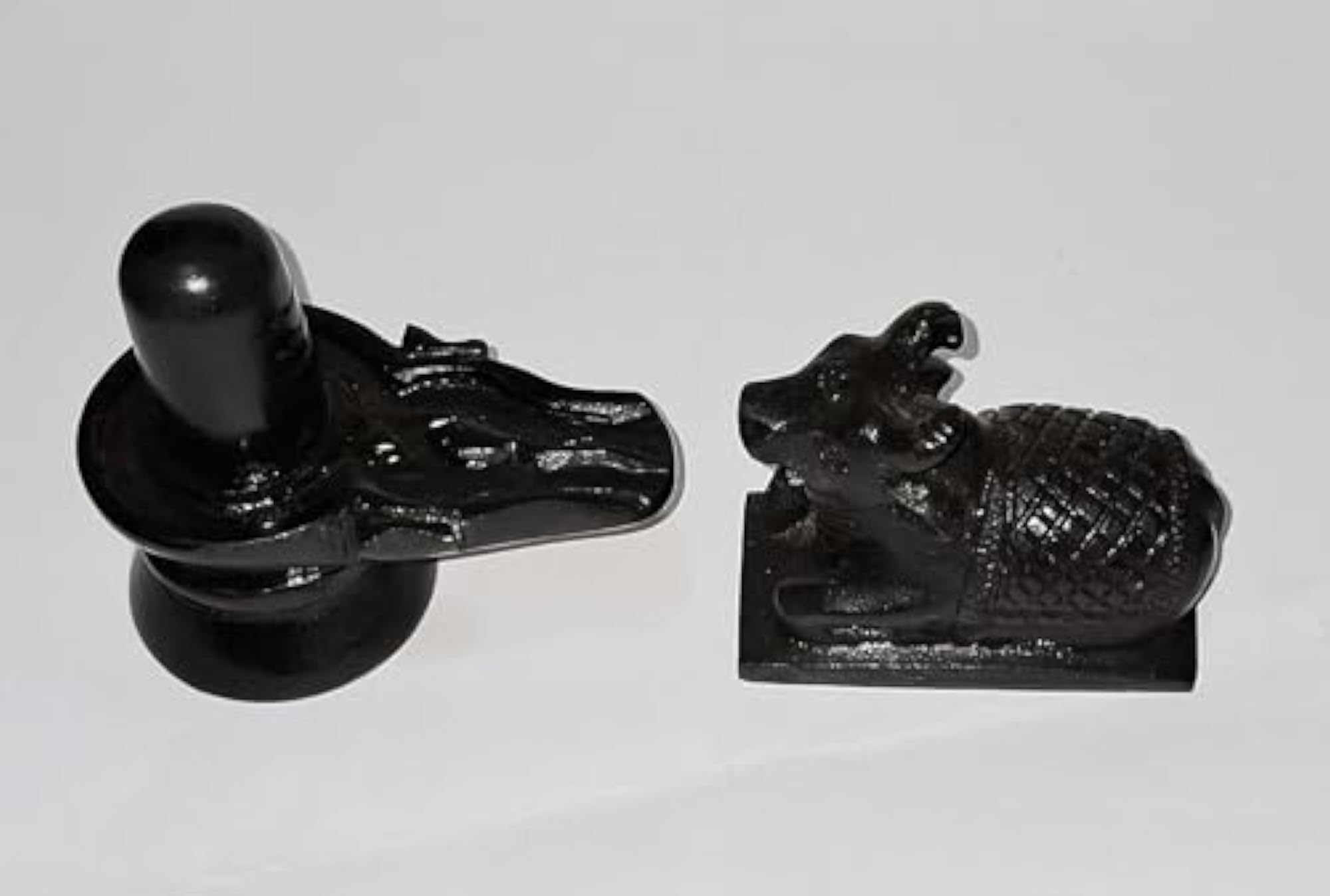 Black Marble Stone Shivling with Nandi for Home Decor