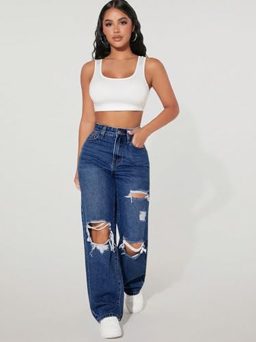 Image of Solid High Waist Ripped Straight Leg Pant & Trouser for Women's & Girl's