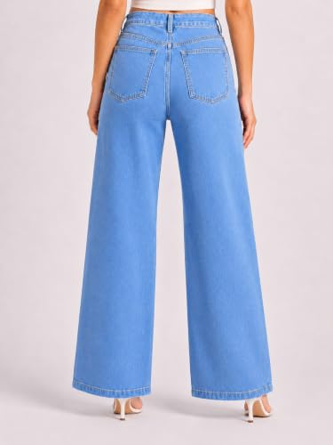 Image of GRECIILOOKS High Waist Jeans for Women - Wide Leg Straight Fit Denim | Baggy Cargo Style Casual Pants for Girls & Daily College Wear