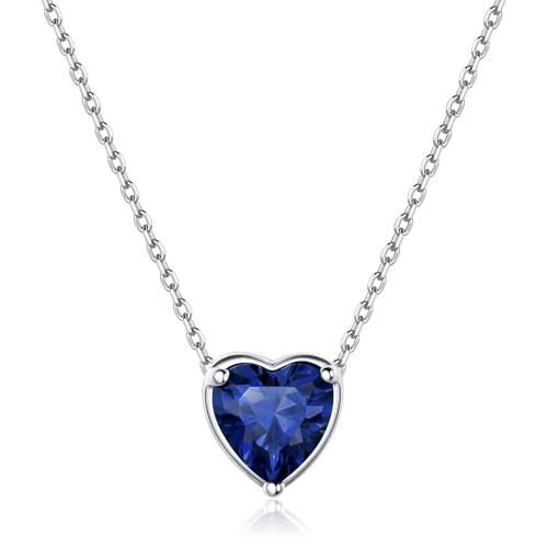 Love Heart Birthstone Necklace 925 Sterling Silver CZ September Tanzanite ...