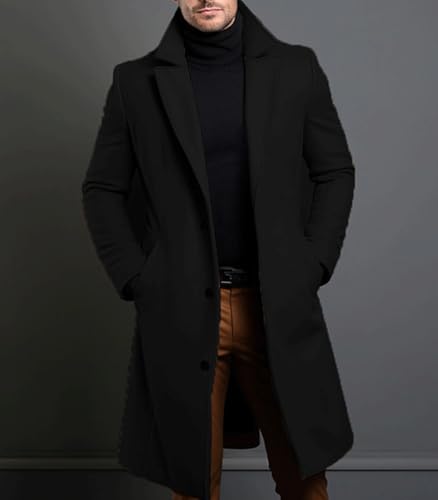 Image of FTIMILD Mens Wool Blend Pea Coat Warm Winter Trench Coat Notched Lapel Double Breasted Overcoat