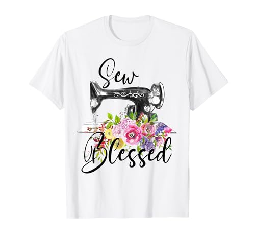 Retro Floral Sewing Machine Sew Blessed Quilting Lovers T-Shirt