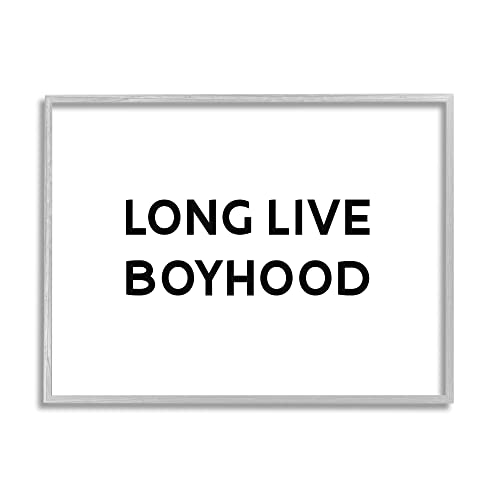Stupell Industries Long Live Boyhood Kids' Motivational Phrase Black White, Designed by Daphne Polselli Gray Framed Wall Art, 14 x 11