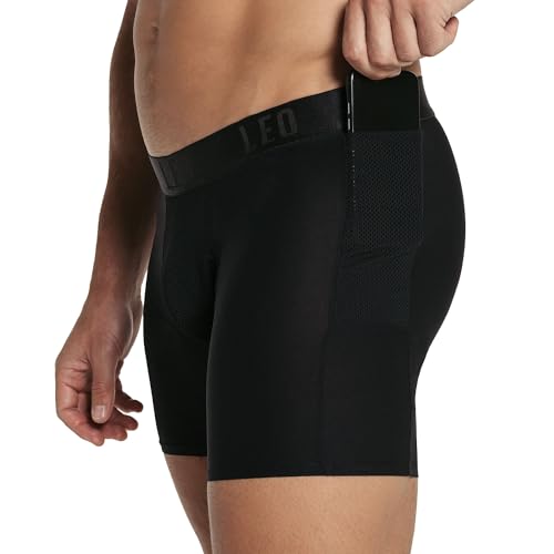 Leo lange Boxer Shorts mit seitlichen Taschen zum Trainieren und Reisen