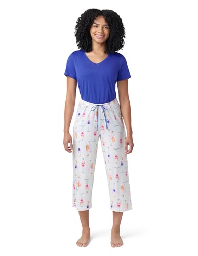 Image of HUE Women's Summer Vacation Pajama Separates, Soft, Whimsical Print Pjs with Tropical Beach Themes, Flip Flops, Cocktails