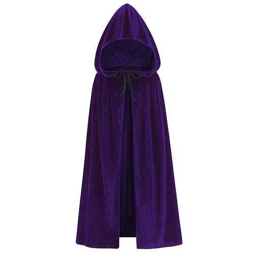 HAPNBCELE Cape à capuche violette en satin pour homme et femme, costume de sorcière, vampire pour costume médiéval, Renaissance, Halloween, cosplay, 167 cm