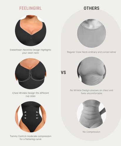 Image of FeelinGirl Short Sleeve Shapewear Bodysuit for Women V Neck Tummy Control