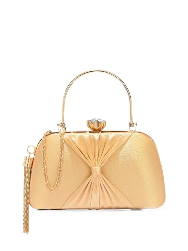 Image of TOOBA Handicraft Women's Beautiful Bling Box Clutch Bag | Evening Bag, Bridal Purse & Party Handbag | Wedding & Special Occasion Clutch (Knot Small Boat)
