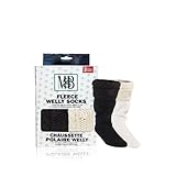 MONEYSWORTH & Best | Fleece Welly Socks - 2 Pairs | Knit Cuff Motif | Black & Cream | Large