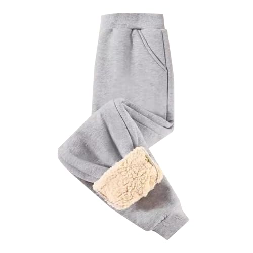 Image of Kids Thick Warm Trousers Unisex Boys Girls Fleece Lined Jogger Sweatpants Sports PE Joggers Classic Bottom Jog Pants Cotton Winter Thermal Jogging Trouser Tracksuit Bottom Pant (Grey, 7-8 Years)