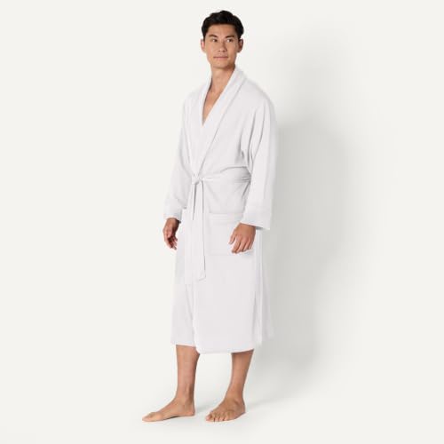 Image of Amazon Essentials Men's Lightweight Cotton Waffle Bath Robe, Mid-Length Loungewear (Available in Big & Tall)