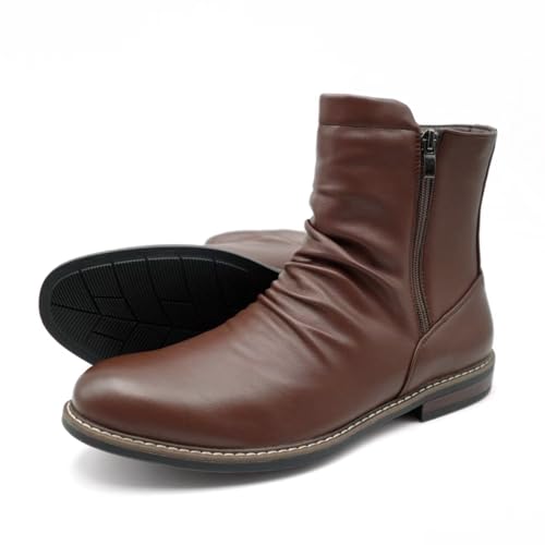 Finishing & Sewing Men's Casual Motorcycle Combat Ankle Boots with Side Zipper and Ruched Design4