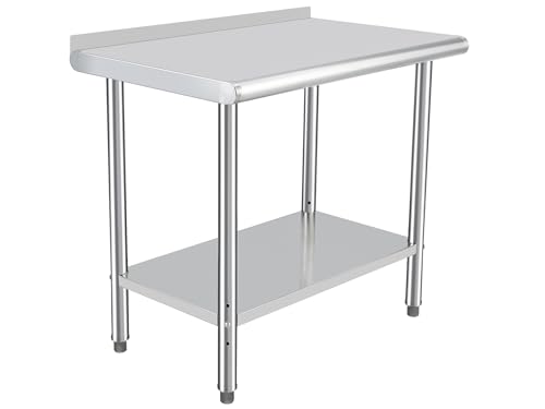 Image of 48x24x35inch Double Layer Stainless Steel Work Table No Caster Wheels with Backsplash