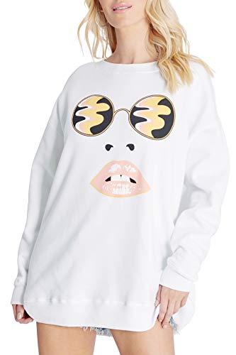 Wildfox Women's Roadtrip Pullover Sweatshirt, Groovy Clean White, X-Large