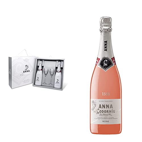 ANNA DE CODORNIU Blanc de Blancs - Cava Brut - Estuche 2 botellas 75cl + 2 copas & Anna de Codorníu Rosé - Cava Rosado Brut, Pinot Noir - 75cl