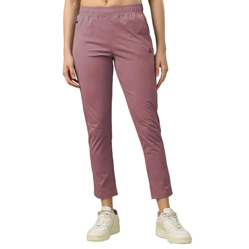 Image of TECHNOSPORT Women's Solid Straight Fit Track Pants with 4-Way Stretch, Moisture-Wicking Fabric, Mid-Rise Drawstring Waist & Pockets for Gym, Running, Workout and Everyday Athleisure