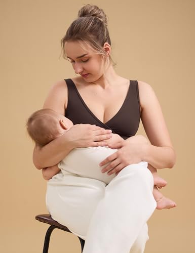 Image of CRZ YOGA Maternity V Neck Nursing Bras | Butterluxe, Doubled Lined, Light Support, Non Padded, Yoga, Extremely Soft, U Back, Wide Straps, Pregnancy and Postpartum