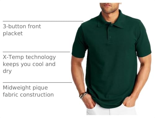 Image of Hanes Men's X-Temp Short Sleeve Polo Shirt, Midweight Men's Shirt