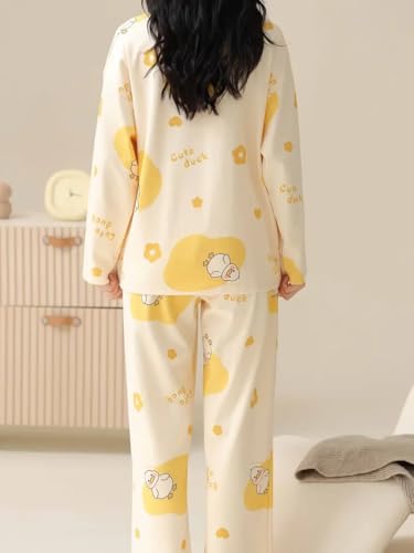 Image of GLASGO Women's Cotton Pajama Set with Top & Pants|| Korean Night Wear|| Loose Fit Home Wear || Lightweight Printed Set || Soft & Comfy Sleepwear for Girls & Women || LNS-4-$