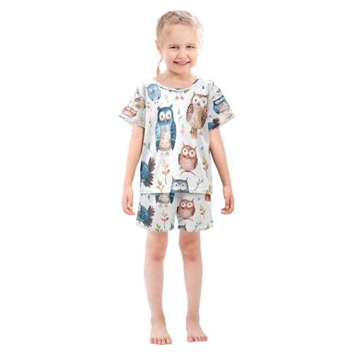 senya Short Sleeve Pajamas Sets Summer Cotton Sleepwear Watercolor Owls3