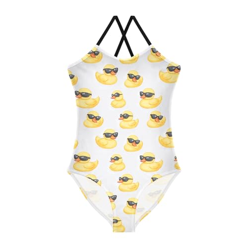 senya Girls Swimsuits One-Piece Swimwear Tie Bathing Suit Beach Summer Round Neck 7-8T Duck Sunglasses Pattern