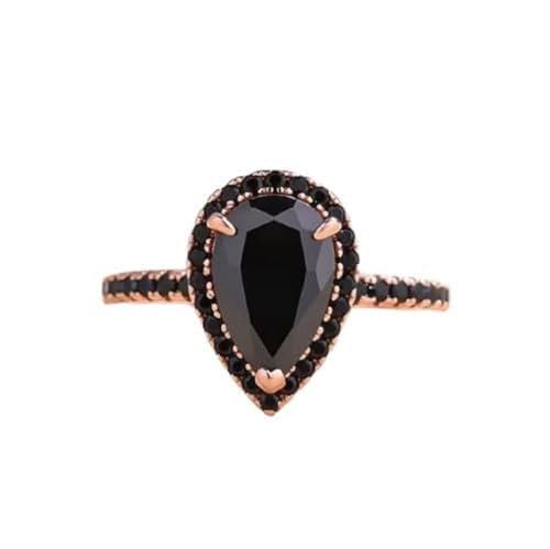 Antique Engagement Rings 3 CT Pear Cut Black Moissanite Diamond Wedding Ring Art Deco Halo Black CZ Onyx Ring - AUIT42RL576797