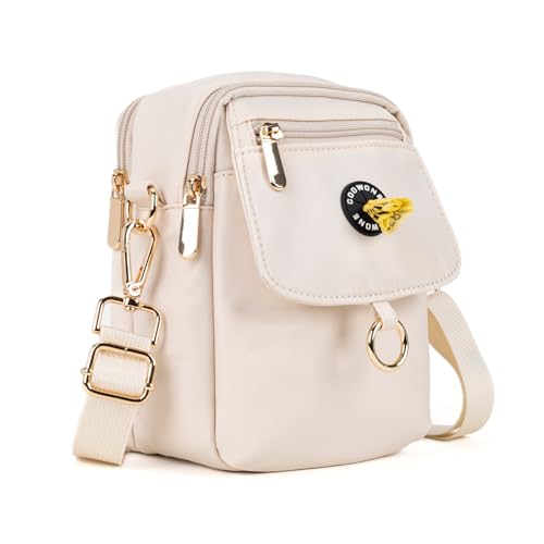 COOWONE Leckerli-Tasche für Hunde, wasserdicht, mit Kotbeutelhalter, mehrere Taschen, Kuriertasche, verstellbarer, dicker Schultergurt, zweilagige Crossbody-Tasche für Welpentraining, Wandern, beige