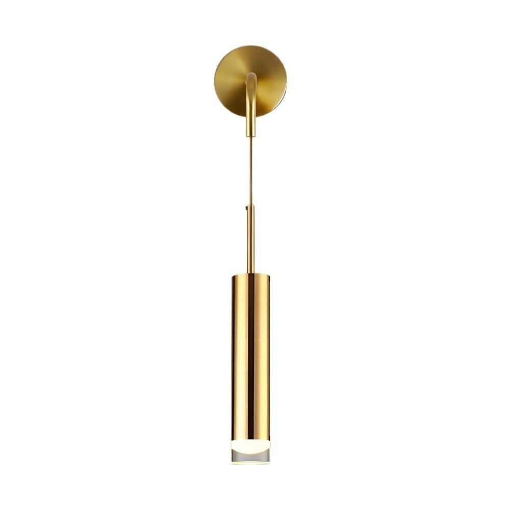 Modern Minimalist Gold Cylindrical Wall Sconce Industry Aluminum Acrylic Wall Lamp Indoor Hanging Wire Accent Wall Mount Light for Bedroom Living Room Hallway(1-Light)