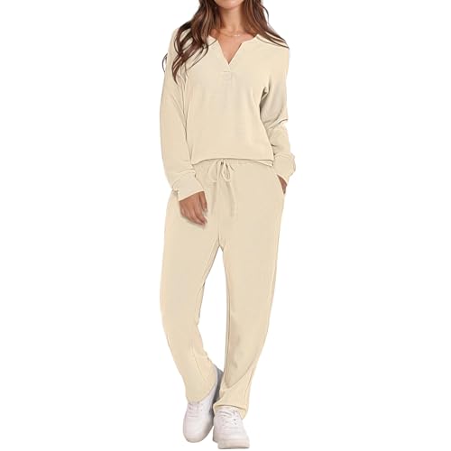 Amazon.com: Waffle Knit Sets for Women 2 Piece V Neck Pullover