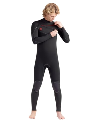 Red Cell Slant Zip 4/3MM (LS/Black) - Mens Fullbody Slanted Zipper Wet Suit for Surfing Wakeboarding Swimming Gear Thermal Insulated Body Suit