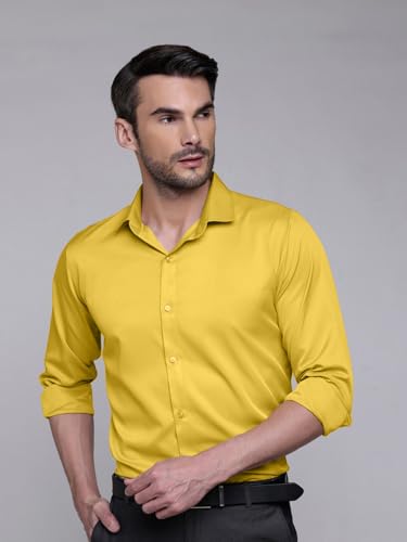 Image of IndoPrimo Men's Satin Shirt with Spread Collar Neck Line Solid Pattern Full Sleeves Regular Fit Western Style and Standard Length