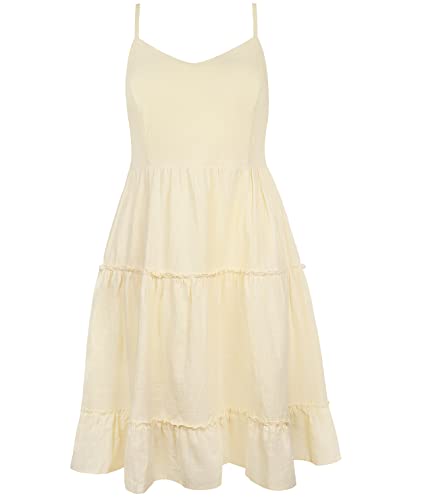 Image of FANCYINN Women Floral Casual Tiered Mini Dresses Spaghetti Strap V Neck Backless A Line Swing Short Dress with Pockets